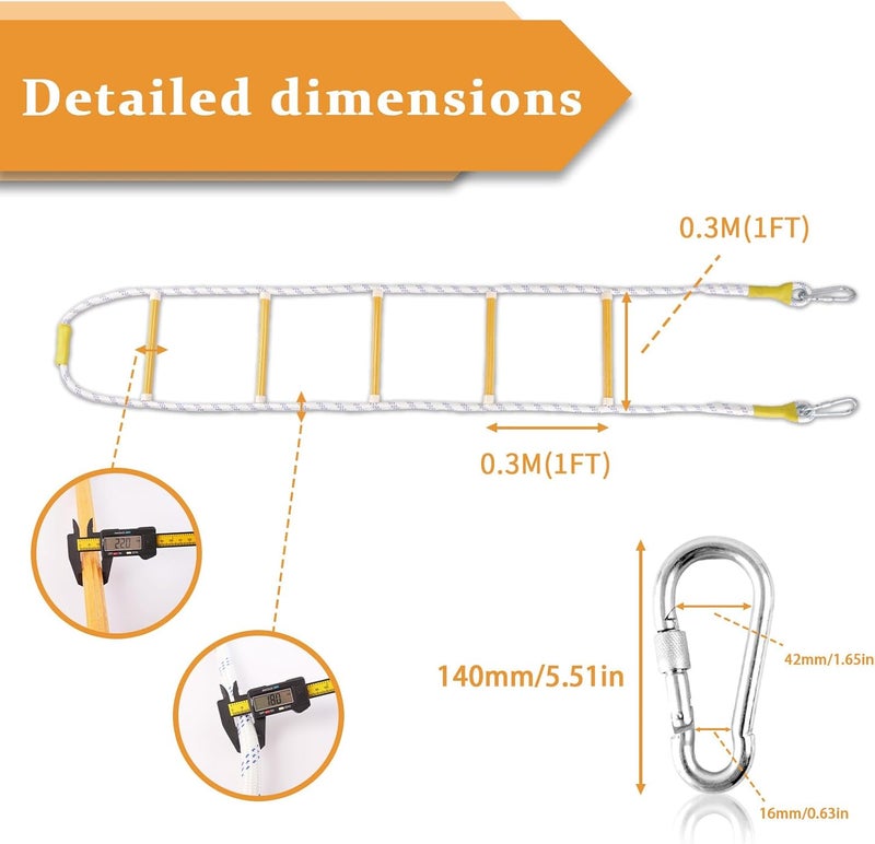 DELLNA Rope Ladder, Fire Escape Ladder 2 Story Window, Flame Resistant Safety Extension Fire Ladders with 2 Hooks (5M, 16FT) - Image 4